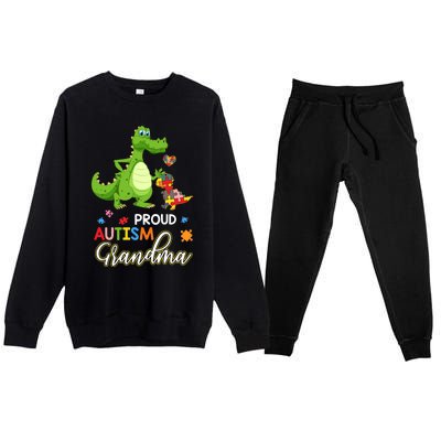 Dinosaur Tgiftrex Proud Autism Grandma Puzzle Autism Awareness Great Gift Premium Crewneck Sweatsuit Set