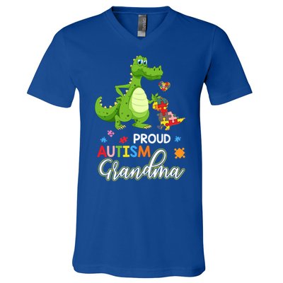 Dinosaur Tgiftrex Proud Autism Grandma Puzzle Autism Awareness Great Gift V-Neck T-Shirt