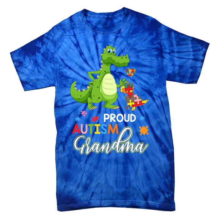 Dinosaur Tgiftrex Proud Autism Grandma Puzzle Autism Awareness Great Gift Tie-Dye T-Shirt