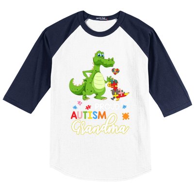 Dinosaur Tgiftrex Proud Autism Grandma Puzzle Autism Awareness Great Gift Baseball Sleeve Shirt