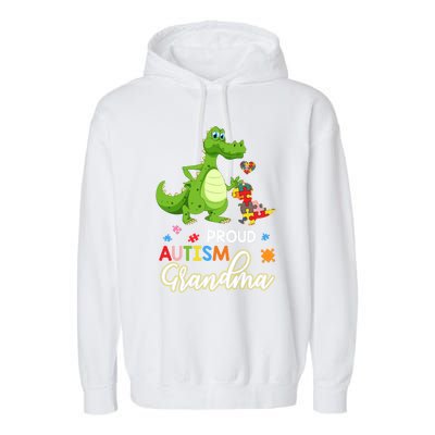 Dinosaur Tgiftrex Proud Autism Grandma Puzzle Autism Awareness Great Gift Garment-Dyed Fleece Hoodie