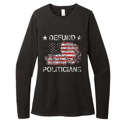 Defund The Politicians Distressed American Flag Womens CVC Long Sleeve Shirt