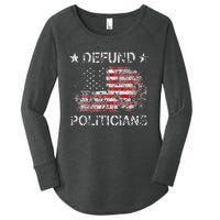 Defund The Politicians Distressed American Flag Women's Perfect Tri Tunic Long Sleeve Shirt