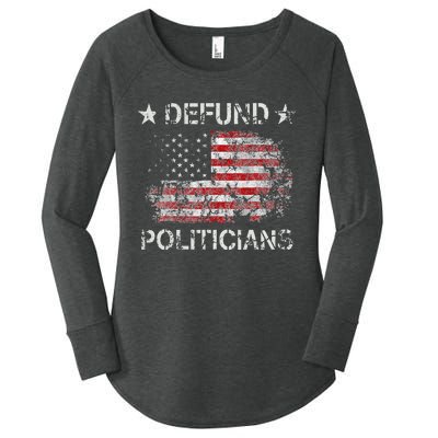 Defund The Politicians Distressed American Flag Women's Perfect Tri Tunic Long Sleeve Shirt