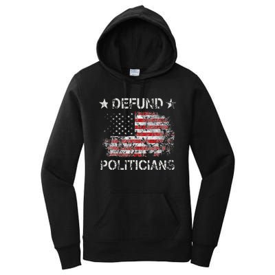 Defund The Politicians Distressed American Flag Women's Pullover Hoodie