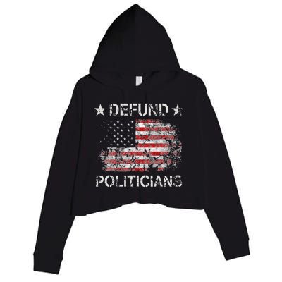 Defund The Politicians Distressed American Flag Crop Fleece Hoodie