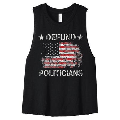 Defund The Politicians Distressed American Flag Women's Racerback Cropped Tank