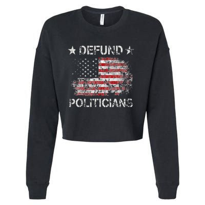 Defund The Politicians Distressed American Flag Cropped Pullover Crew