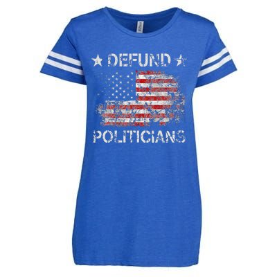 Defund The Politicians Distressed American Flag Enza Ladies Jersey Football T-Shirt