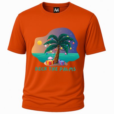 Deck The Palms Merry Flamingo Christmas Gift Cooling Performance Crew T-Shirt