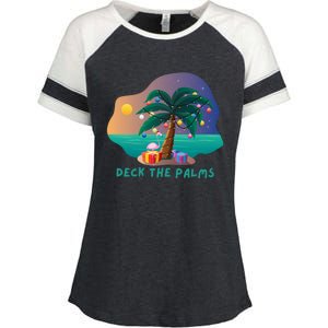 Deck The Palms Merry Flamingo Christmas Gift Enza Ladies Jersey Colorblock Tee