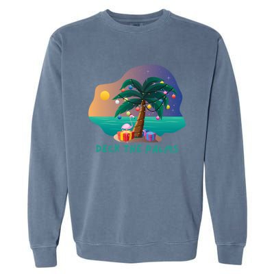 Deck The Palms Merry Flamingo Christmas Gift Garment-Dyed Sweatshirt