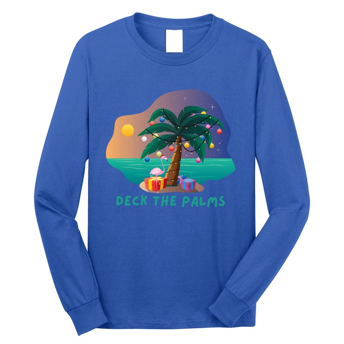 Deck The Palms Merry Flamingo Christmas Gift Long Sleeve Shirt