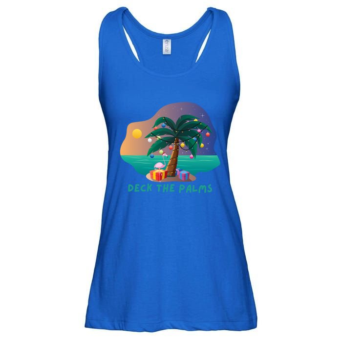 Deck The Palms Merry Flamingo Christmas Gift Ladies Essential Flowy Tank