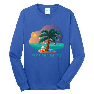 Deck The Palms Merry Flamingo Christmas Gift Tall Long Sleeve T-Shirt