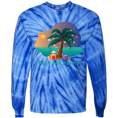 Deck The Palms Merry Flamingo Christmas Gift Tie-Dye Long Sleeve Shirt