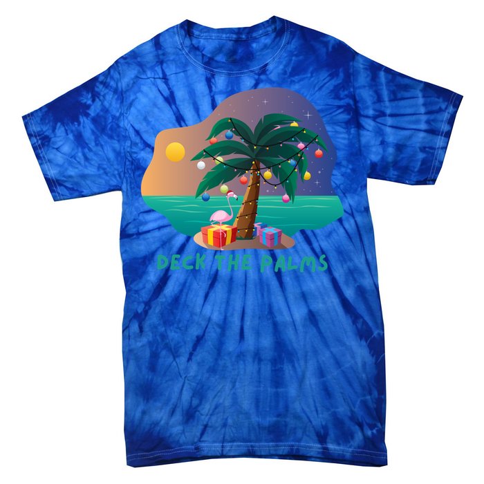 Deck The Palms Merry Flamingo Christmas Gift Tie-Dye T-Shirt