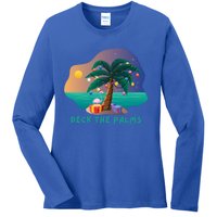 Deck The Palms Merry Flamingo Christmas Gift Ladies Long Sleeve Shirt