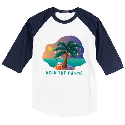 Deck The Palms Merry Flamingo Christmas Gift Baseball Sleeve Shirt