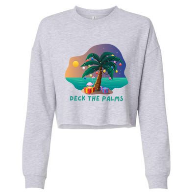 Deck The Palms Merry Flamingo Christmas Gift Cropped Pullover Crew