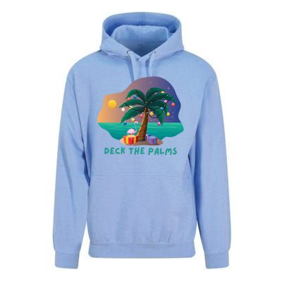 Deck The Palms Merry Flamingo Christmas Gift Unisex Surf Hoodie