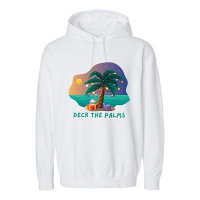 Deck The Palms Merry Flamingo Christmas Gift Garment-Dyed Fleece Hoodie