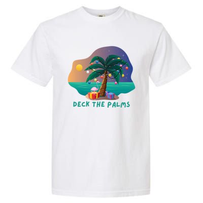 Deck The Palms Merry Flamingo Christmas Gift Garment-Dyed Heavyweight T-Shirt