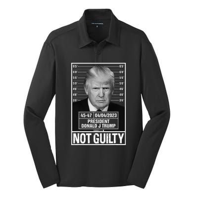 Donald Trump Police Mugshot Photo Not Guilty 4547 President Silk Touch Performance Long Sleeve Polo