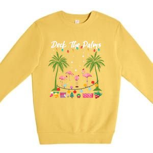 Deck The Palms Pink Flamingos Cool Holiday Christmas Funny Gift Cool Gift Premium Crewneck Sweatshirt