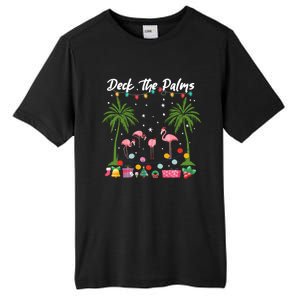 Deck The Palms Pink Flamingos Cool Holiday Christmas Funny Gift Cool Gift Tall Fusion ChromaSoft Performance T-Shirt