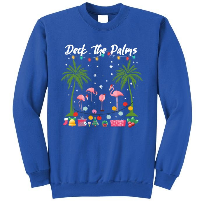 Deck The Palms Pink Flamingos Cool Holiday Christmas Funny Gift Cool Gift Sweatshirt