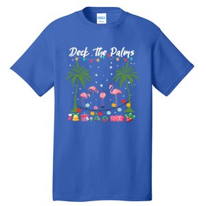 Deck The Palms Pink Flamingos Cool Holiday Christmas Funny Gift Cool Gift Tall T-Shirt