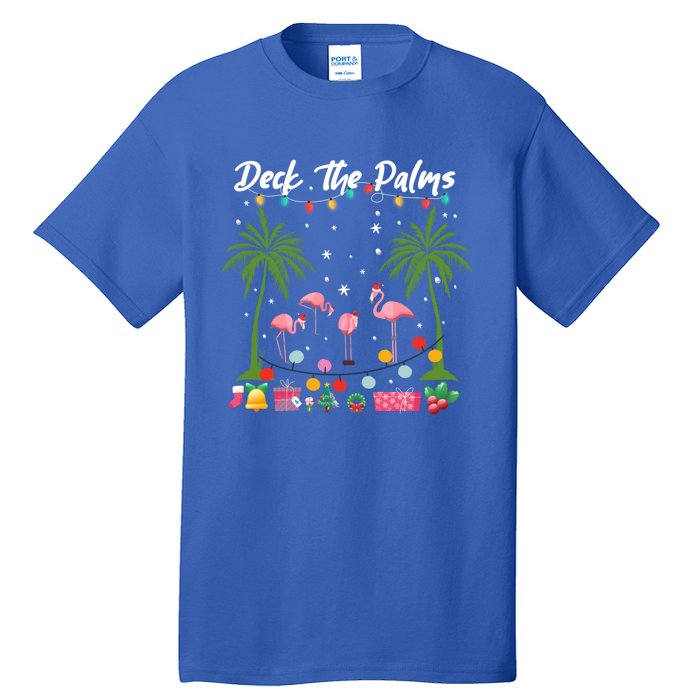 Deck The Palms Pink Flamingos Cool Holiday Christmas Funny Gift Cool Gift Tall T-Shirt