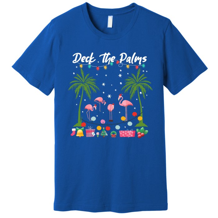 Deck The Palms Pink Flamingos Cool Holiday Christmas Funny Gift Cool Gift Premium T-Shirt