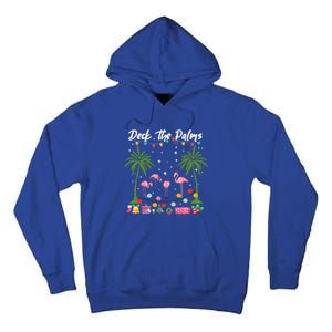 Deck The Palms Pink Flamingos Cool Holiday Christmas Funny Gift Cool Gift Tall Hoodie