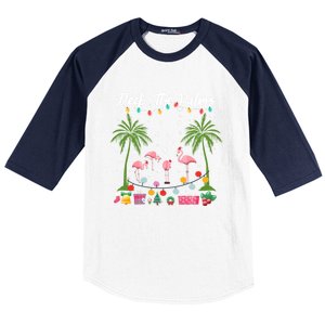 Deck The Palms Pink Flamingos Cool Holiday Christmas Funny Gift Cool Gift Baseball Sleeve Shirt