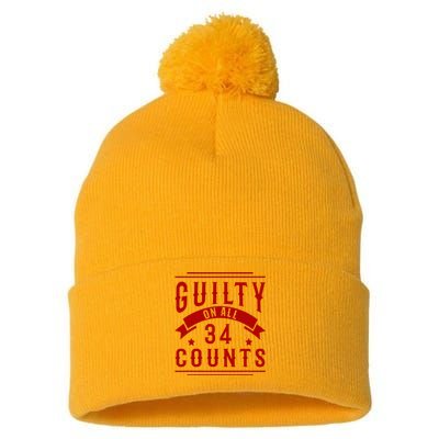 Donald Trump President 45 Guilty On All 34 Counts Charges Pom Pom 12in Knit Beanie