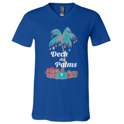 Deck The Palms Tropical Beach Retro Christmas Hawaiian Meaningful Gift V-Neck T-Shirt