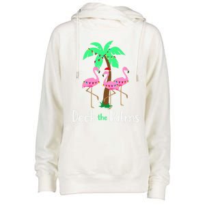 Deck The Palm Trees Flamingo Christmas Holiday Funny Gift Womens Funnel Neck Pullover Hood