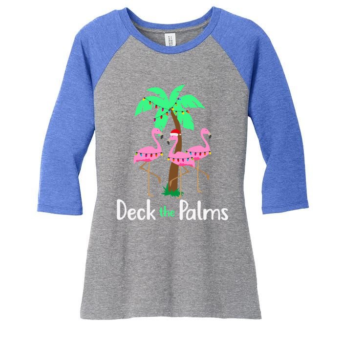 Deck The Palm Trees Flamingo Christmas Holiday Funny Gift Women's Tri-Blend 3/4-Sleeve Raglan Shirt