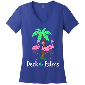 Deck The Palm Trees Flamingo Christmas Holiday Funny Gift Women's V-Neck T-Shirt