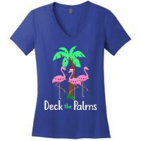 Deck The Palm Trees Flamingo Christmas Holiday Funny Gift Women's V-Neck T-Shirt