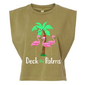 Deck The Palm Trees Flamingo Christmas Holiday Funny Gift Garment-Dyed Women's Muscle Tee