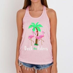 Deck The Palm Trees Flamingo Christmas Holiday Funny Gift Women's Knotted Racerback Tank