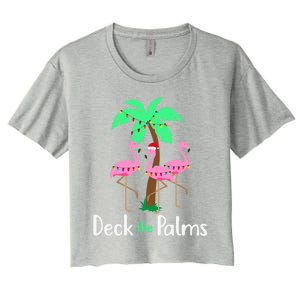 Deck The Palm Trees Flamingo Christmas Holiday Funny Gift Women's Crop Top Tee