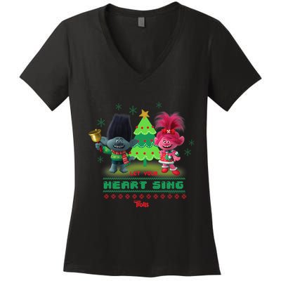 Dreamworks Trolls Poppy & Branch Let Your Heart Sing Women's V-Neck T-Shirt