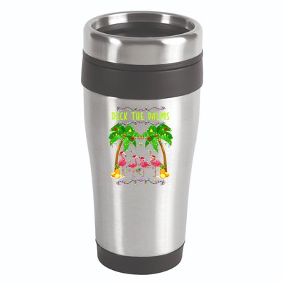 Deck the Palms Merry Flamingo Christmas funny 16oz Travel Tumbler