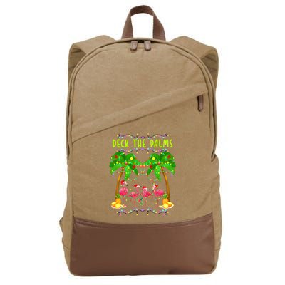 Deck the Palms Merry Flamingo Christmas funny Cotton Canvas Backpack