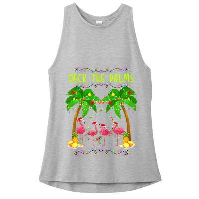 Deck the Palms Merry Flamingo Christmas funny Ladies PosiCharge Tri-Blend Wicking Tank
