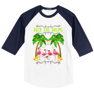 Deck the Palms Merry Flamingo Christmas funny Baseball Sleeve Shirt